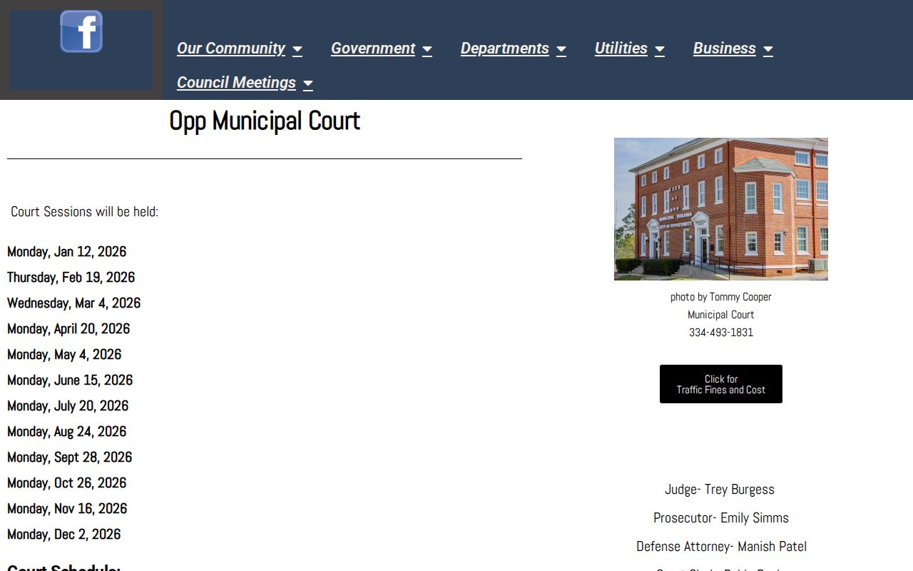 Covington County court calendar Opp docket sessions